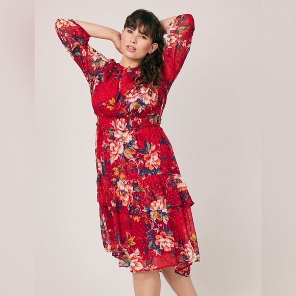 FIGUEROA & FLOWER Floral Print Red Midi Dress Size 2X NWT - Picture 4 of 16